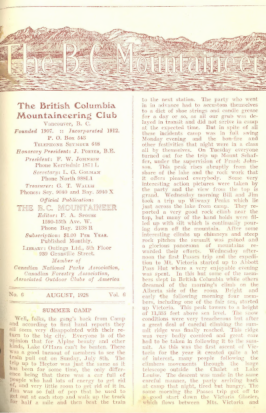 The B.C. Mountaineer 1928 August cover